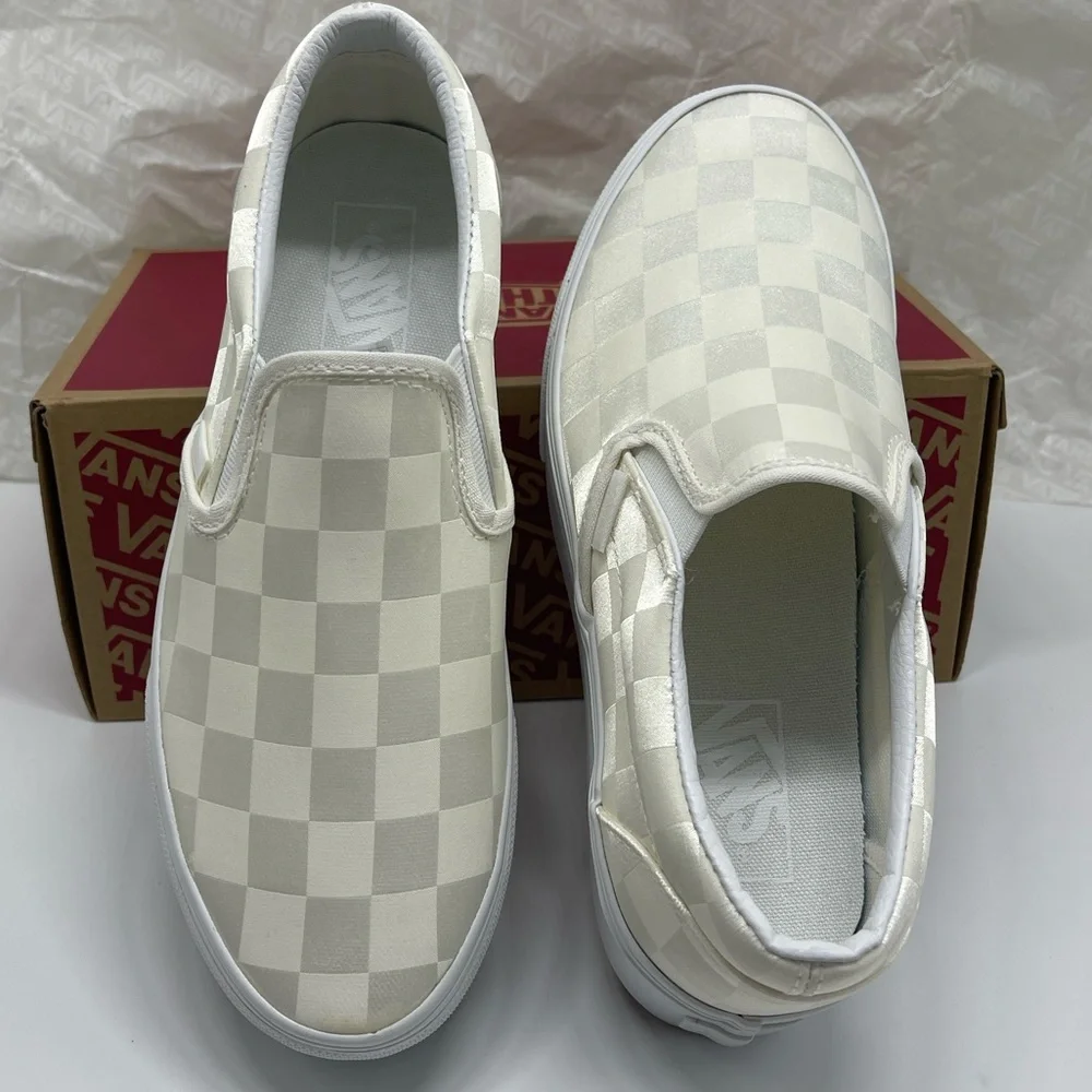 Vans Classic Slip-On Stackform Satin Checkerboard White VN000CN1CJ7 Platform